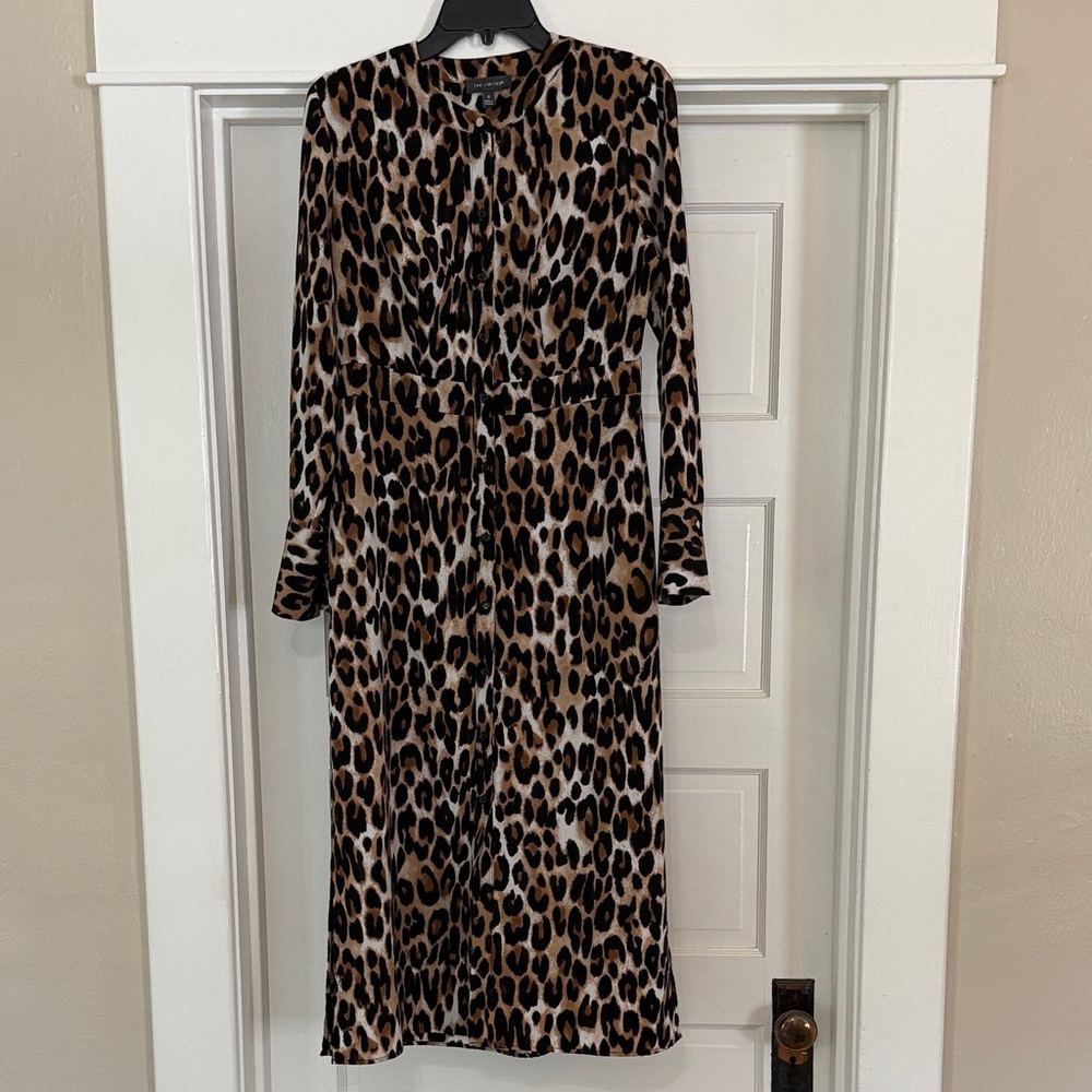 The Limited Dressy Black Brown Animal Leopard Print Long Sleeve Dress Sz 6